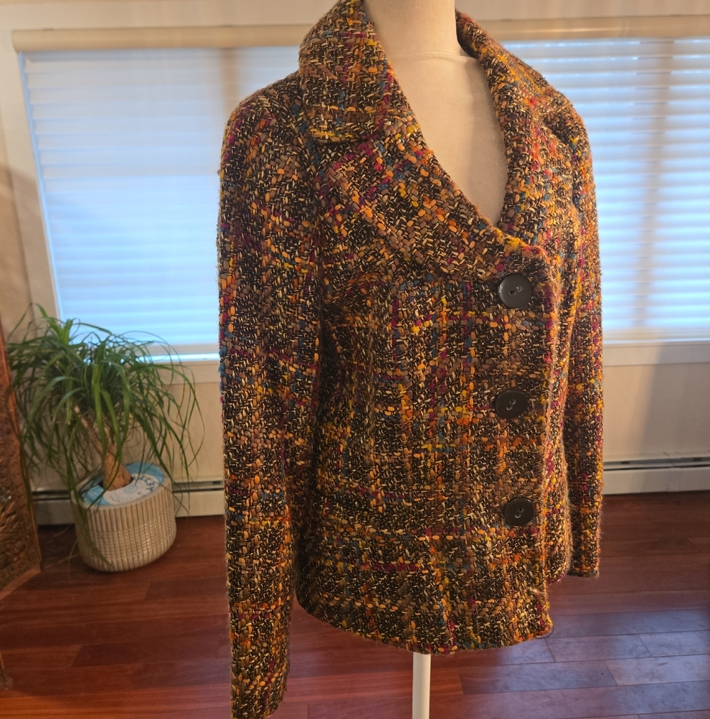 Multicolored Tweed Preppy Single Breasted Womens Blazer Jacket Size 10 Medium